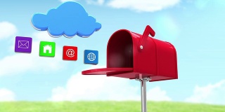 邮箱中的互联网图标在云背景上