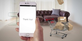 一个女人用手机在网上购物