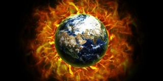 火环和火焰背景中的炽热的地球