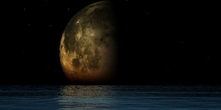 海洋和月亮相与闪烁的星星