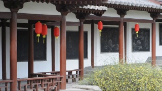 中国西安，庙里展示东方灯笼视频素材模板下载