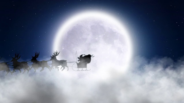 圣诞老人和驯鹿飞过月亮