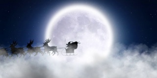 圣诞老人和驯鹿飞过月亮