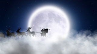圣诞老人和驯鹿飞过月亮视频素材模板下载
