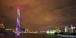 广州塔和珠江夜景的时间流逝