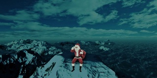 圣诞老人在雪山上寻找驯鹿