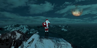 山上的圣诞老人正在寻找驯鹿
