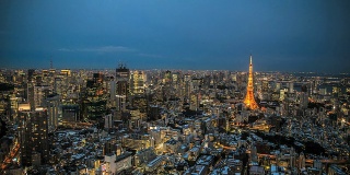 东京天际线在黄昏的时间流逝