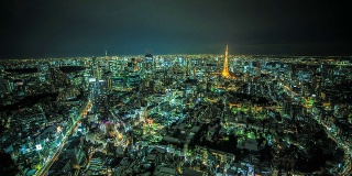 东京天际线令人惊叹的夜晚时光流逝