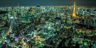 东京天际线和天空树的时间流逝