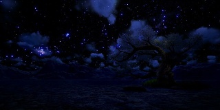 孤独的树和山，星空与陨星