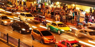 曼谷暹罗的夜间交通-时间流逝