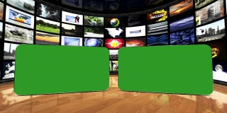 监视器室有两块绿屏，带阿尔法哑光