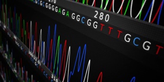 DNA序列。侧面图。穿着蓝黑色。