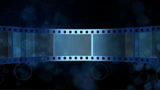 抽象的蓝色运动背景与运动胶片带在循环视频素材模板下载