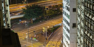 香港街道交通夜景与金龙