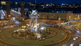 西班牙广场(Placa De Espanya)的延时摄影。西班牙巴塞罗那视频素材模板下载