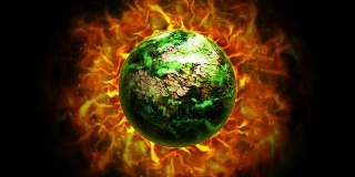 火环和火焰背景中的火破坏地球