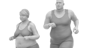 肥胖超重的男人和苗条的女人-健康的生活方式概念与阿尔法