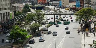 在巴西圣保罗中心的交通拥挤的时间推移视图-缩小
