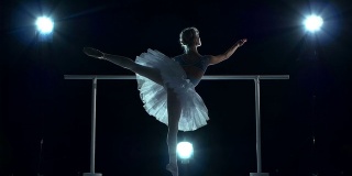 美丽的女芭蕾舞者穿着蓝色，芭蕾舞者穿着芭蕾舞短裙
