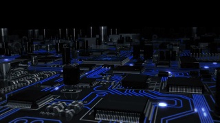 未来的电路板与移动的电子。Loopable。技术背景。灰蓝色。视频素材模板下载