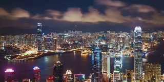 中国香港晚上天际线的时间变化