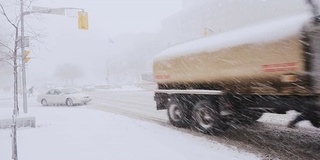 大雪中的城市街道。