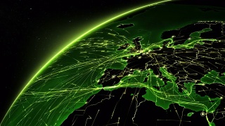 地球连接。欧洲。空中，海上，地面路线和国家边界。视频素材模板下载