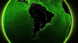 地球连接。南美洲。空中、海上、地面航线/国家边界。视频素材模板下载