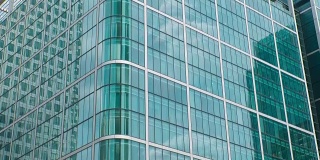 玻璃办公大楼和绿树。现代建筑之美