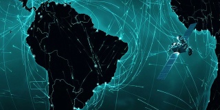 卫星向地球发送信号。世界连接。南美洲。