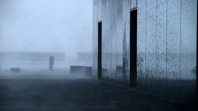 冰岛雷克雅未克，一名男子在暴风雪中进入大楼