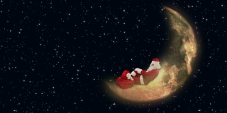 圣诞老人在月亮上休息，等待驯鹿