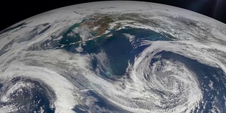 地球上空的飓风，卫星图像。