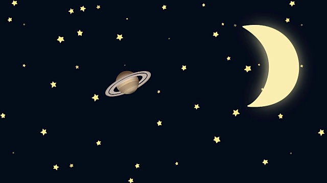 卡通新月和土星在一个星空