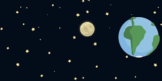 卡通地球和月球从太空与星空