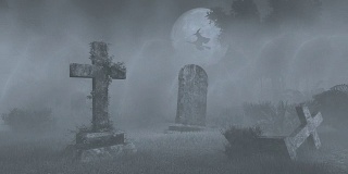 古老的幽灵墓地上的满月