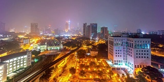 高清视频。夜景。吉隆坡城市天际线。时间流逝。