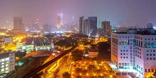 4 k。夜景。吉隆坡城市天际线。时间流逝。