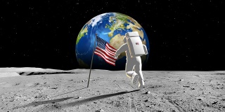 美国宇航员在行星上行走