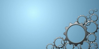 动画3d齿轮的蓝色背景。