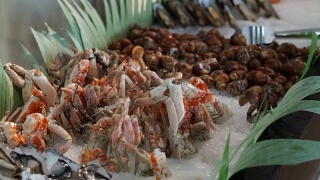 海鲜酒吧冰，虾，贻贝，螃蟹和贝壳视频素材模板下载