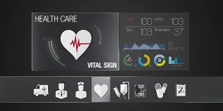 医疗保健内容的生命体征图标。数字显示应用程序。