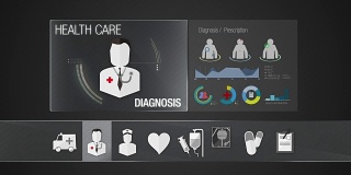 医疗保健内容的诊断图标。技术医疗服务。数字显示应用程序。