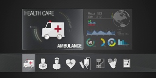 医疗保健内容的救护车图标。技术医疗服务。数字显示应用程序。