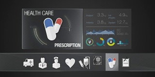 医疗保健内容的处方图标。技术医疗服务。数字显示应用程序。