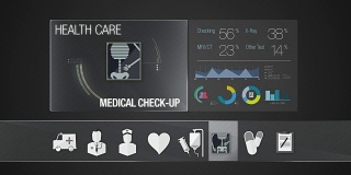 医疗保健内容的医疗检查图标。技术医疗服务。数字显示应用程序。