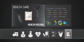 医疗保健内容的医疗记录图标。技术医疗服务。数字显示应用程序。