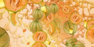 甜瓜橙黄水果喷溅液体果汁新鲜背景